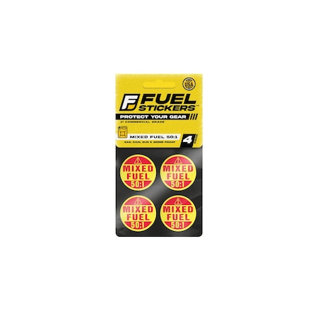 Fuel Stickers Mixed Fuel Sticker 50:1, 2-Cycle Label: Fuel Can & Outdoor Power Equipment, Hvy-Dty, 1'' Dia, 4PK Z-1RMF50-4PK